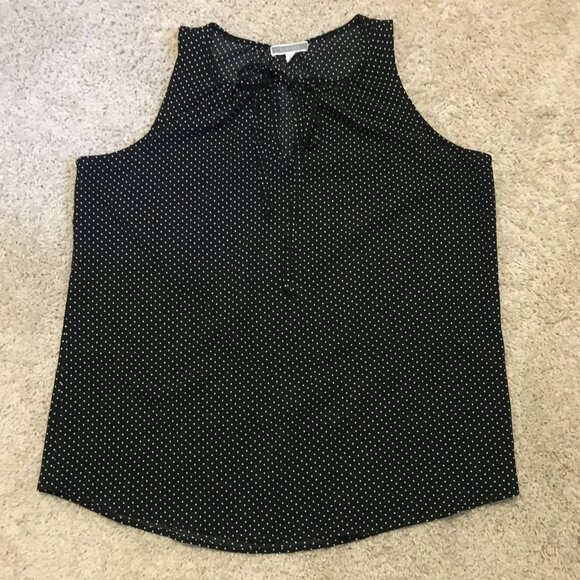 Pleione Black Tiny White Polka Dot Sleeveless Tie Up Blouse - Picture 10 of 13